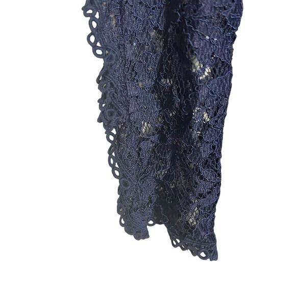 Nicholas Navy Blue Ruffle Trim Lace Long Sleeve Mini Dress Size 2 - Picture 8 of 14